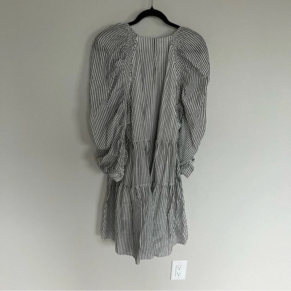 NWOT FRAME Shirred Empire Babydoll Dress Blanc Striped Black and White Large - Picture 10 of 12